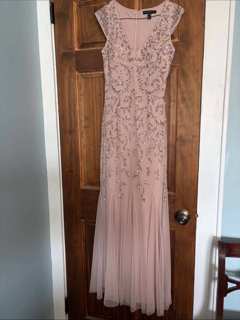 Aidan Mattox blush beaded evening gown size 0